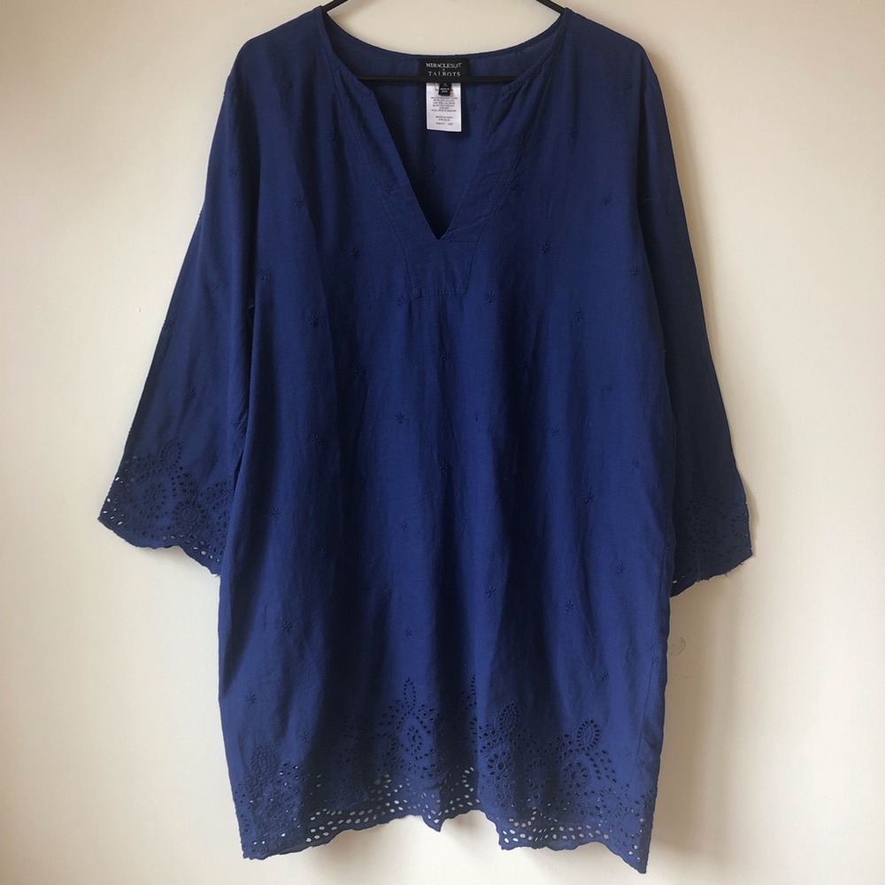 Miraclesuit Navy Blue Eyelet Swim Coverup Tunic
